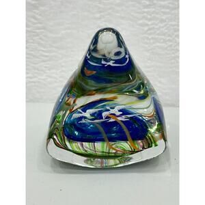 Art Glass Fred‎ Wilkerson Multicolor Hand Blown Glass Birds Paperweight Signed